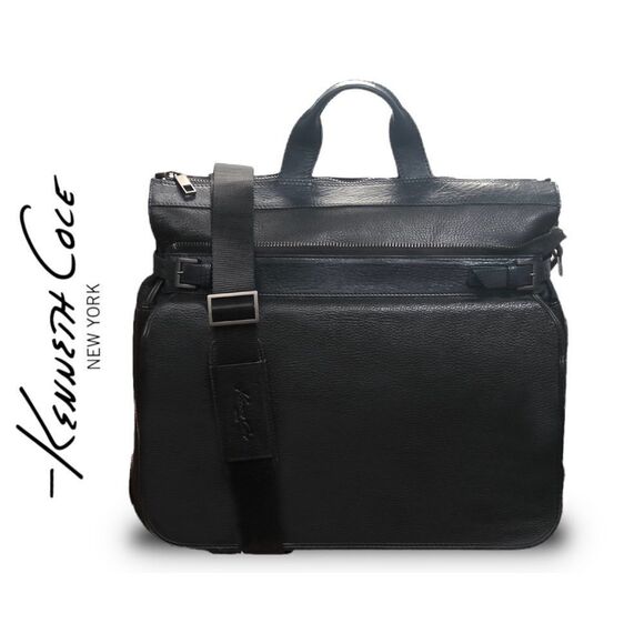 UNISEX Leather Briefcase Attaché Computer Overnight Bag + Bonus Wallet - Picture 1 of 16